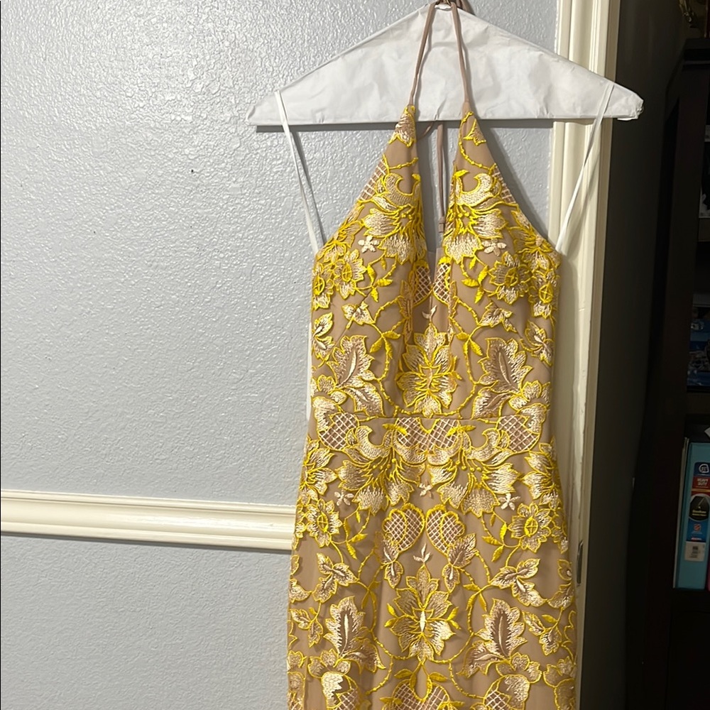 Elegant Yellow Floral Lace Dress